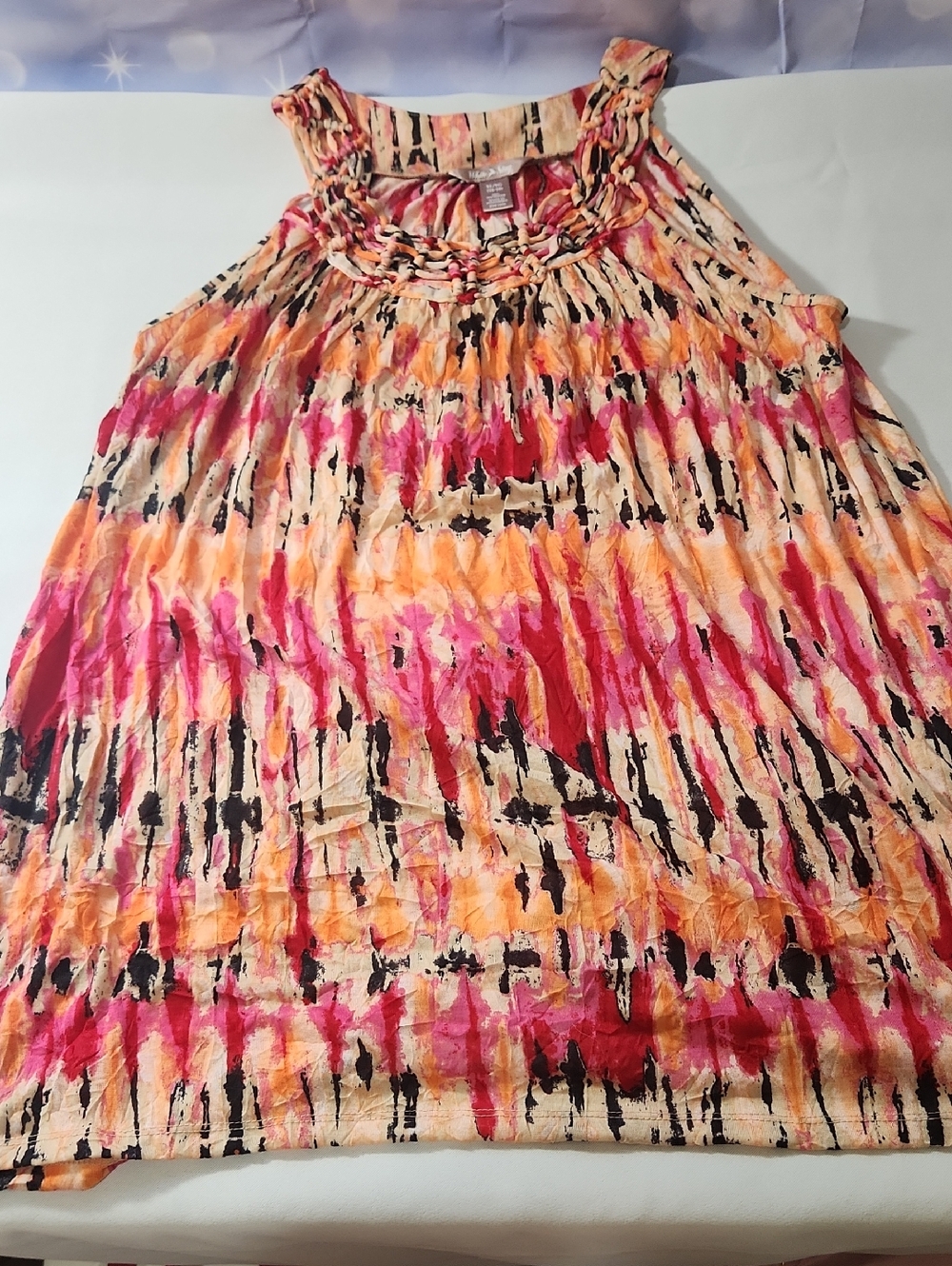 White Stag Pink Coral and Black Floral Tank Top